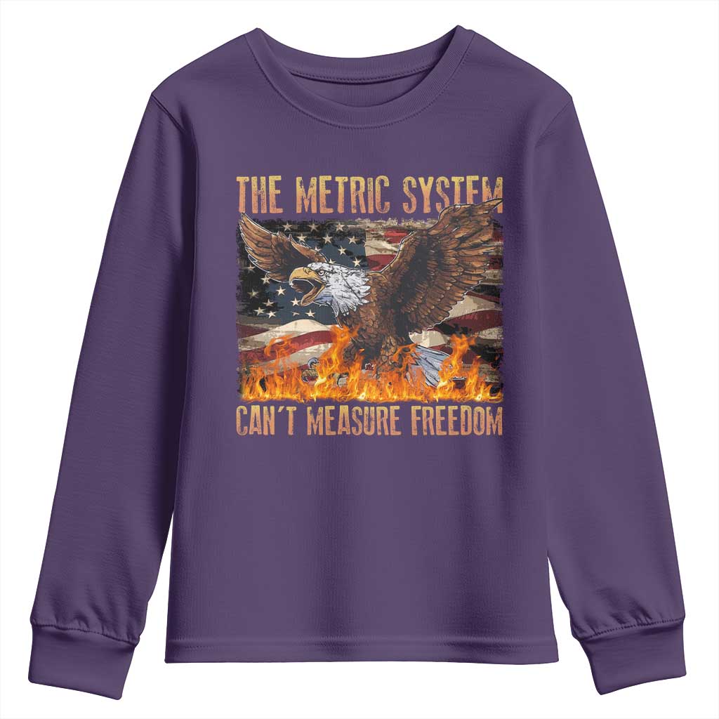 Funny The Metric System Can't Measure Freedom Youth Sweatshirt 4th of July Fire Eagle USA Flag Meme - Wonder Print Shop