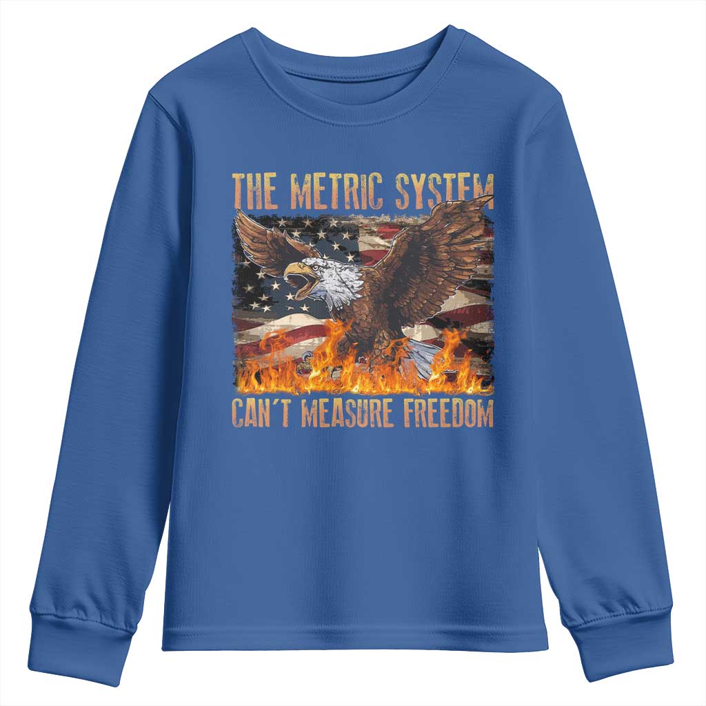 Funny The Metric System Can't Measure Freedom Youth Sweatshirt 4th of July Fire Eagle USA Flag Meme - Wonder Print Shop