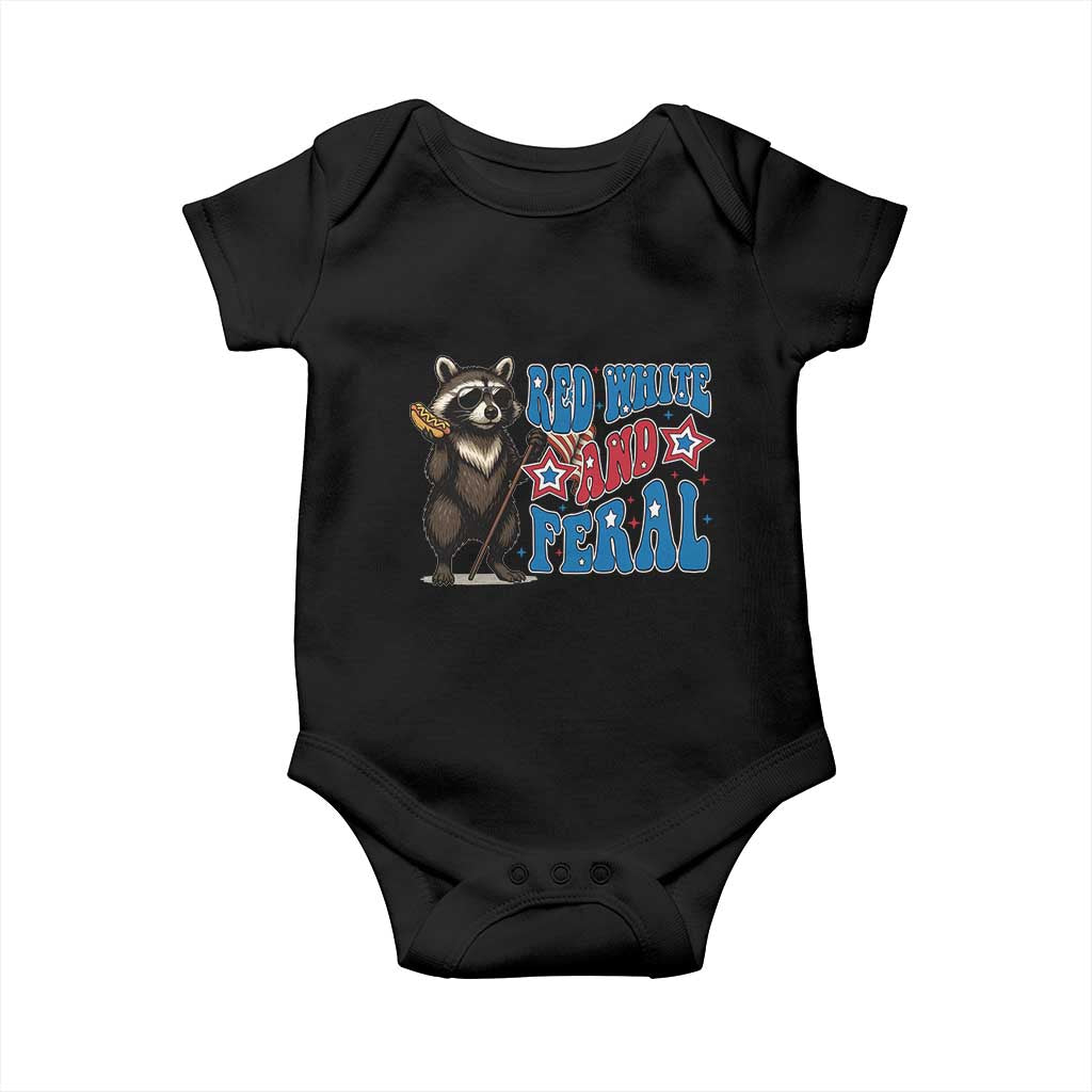 Funny Red White And Feral Baby Onesie Raccoon 4th of July Patriotic - Wonder Print Shop