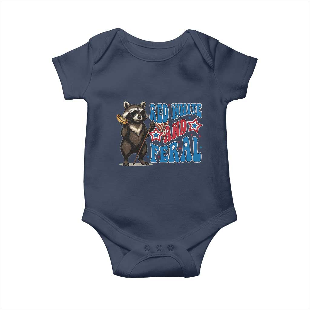 Funny Red White And Feral Baby Onesie Raccoon 4th of July Patriotic - Wonder Print Shop