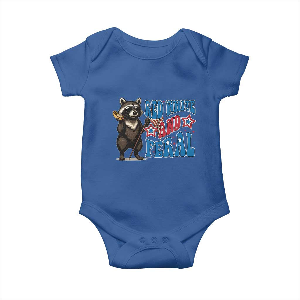 Funny Red White And Feral Baby Onesie Raccoon 4th of July Patriotic - Wonder Print Shop