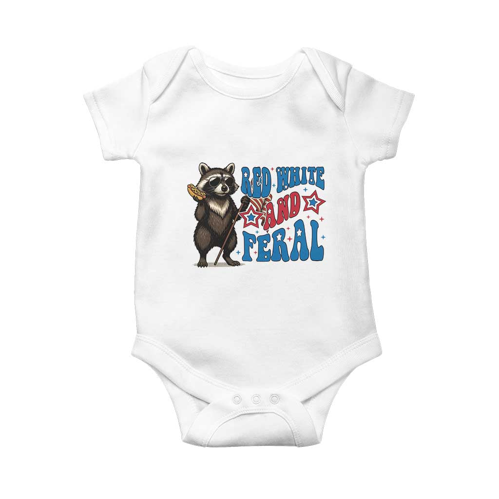 Funny Red White And Feral Baby Onesie Raccoon 4th of July Patriotic - Wonder Print Shop