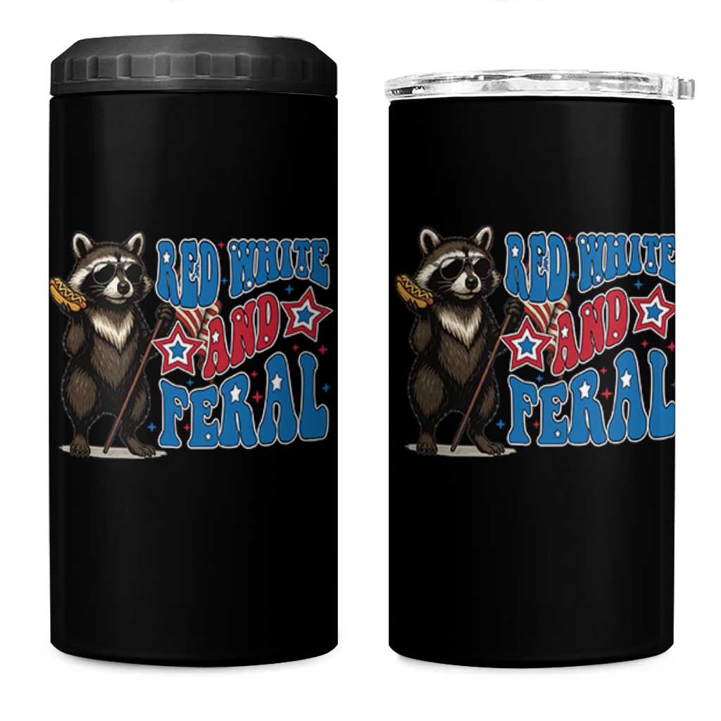 Funny Red White And Feral 4 in 1 Can Cooler Tumbler Raccoon 4th of July Patriotic - Wonder Print Shop