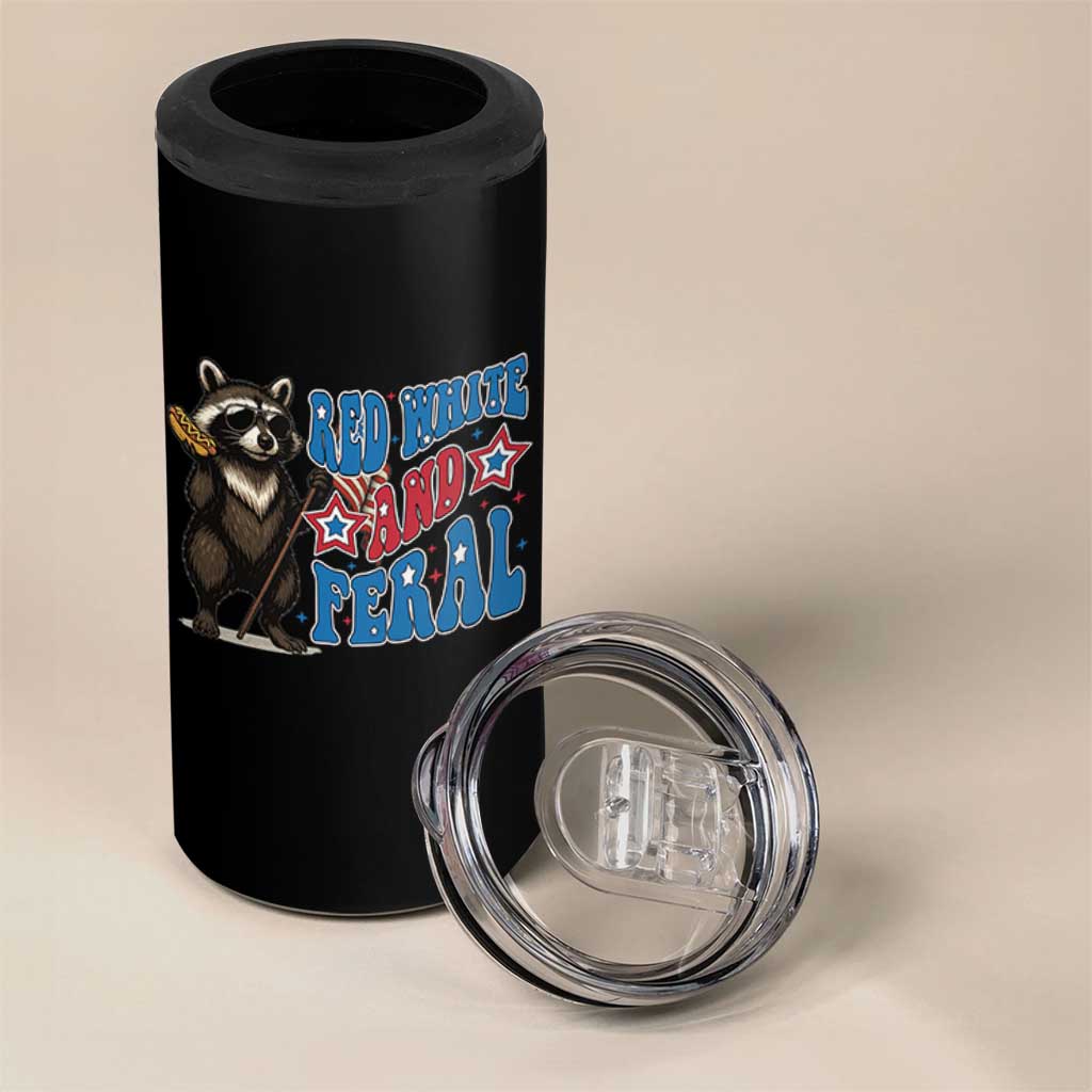 Funny Red White And Feral 4 in 1 Can Cooler Tumbler Raccoon 4th of July Patriotic - Wonder Print Shop