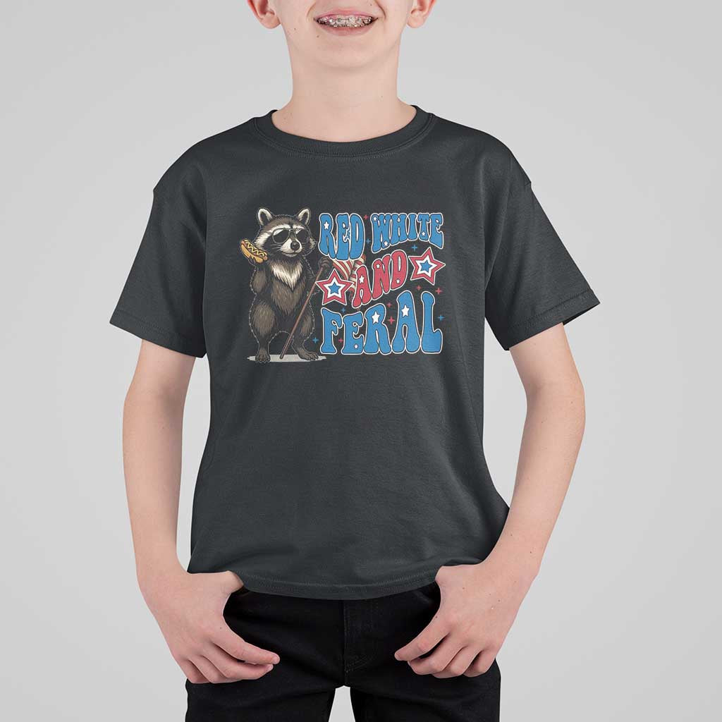 Funny Red White And Feral T Shirt For Kid Raccoon 4th of July Patriotic - Wonder Print Shop
