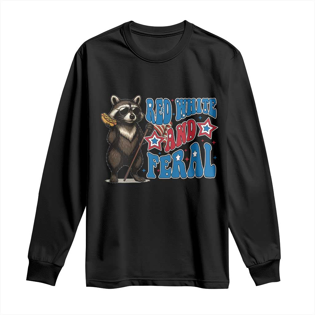 Funny Red White And Feral Long Sleeve Shirt Raccoon 4th of July Patriotic - Wonder Print Shop
