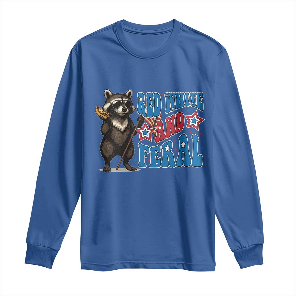Funny Red White And Feral Long Sleeve Shirt Raccoon 4th of July Patriotic - Wonder Print Shop