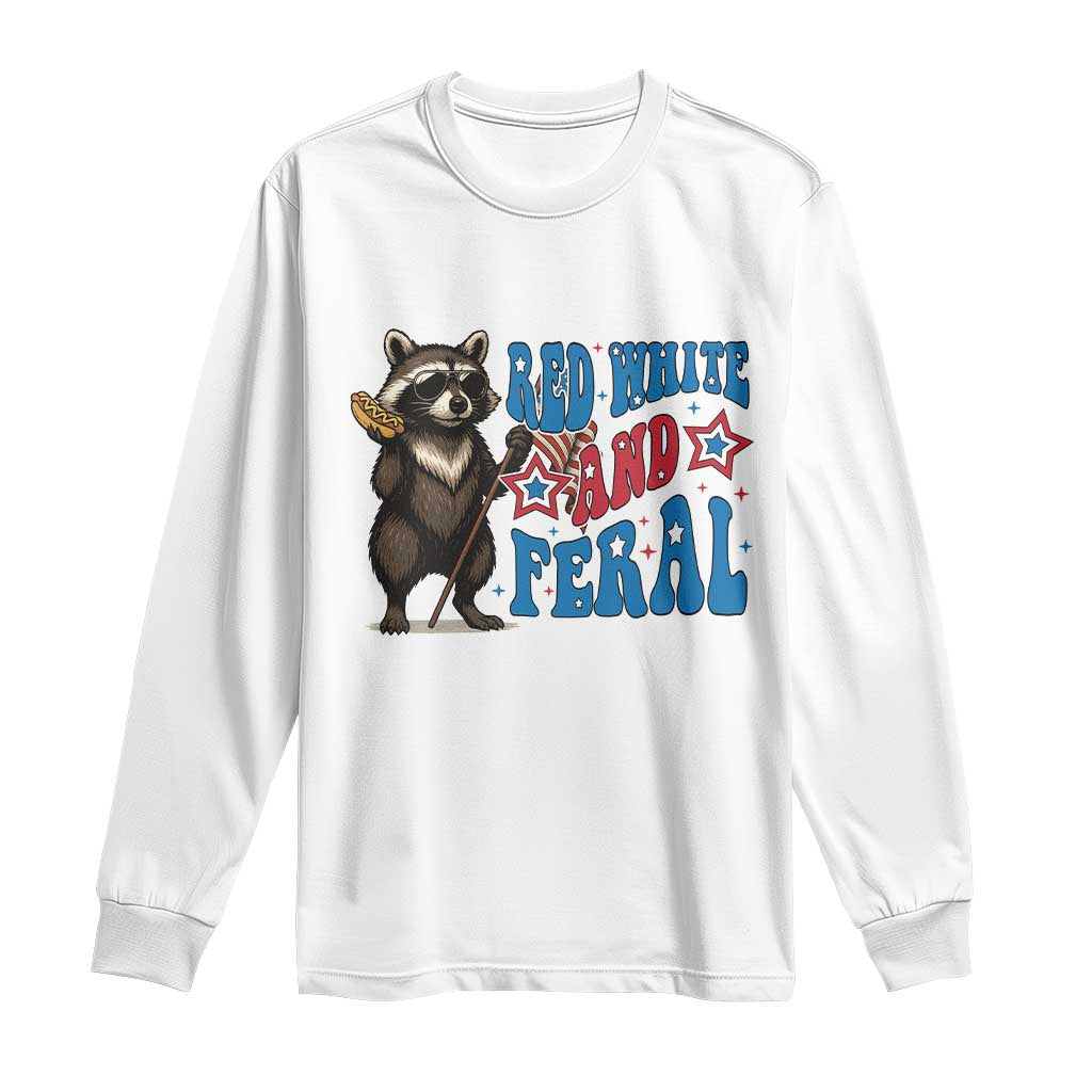 Funny Red White And Feral Long Sleeve Shirt Raccoon 4th of July Patriotic - Wonder Print Shop