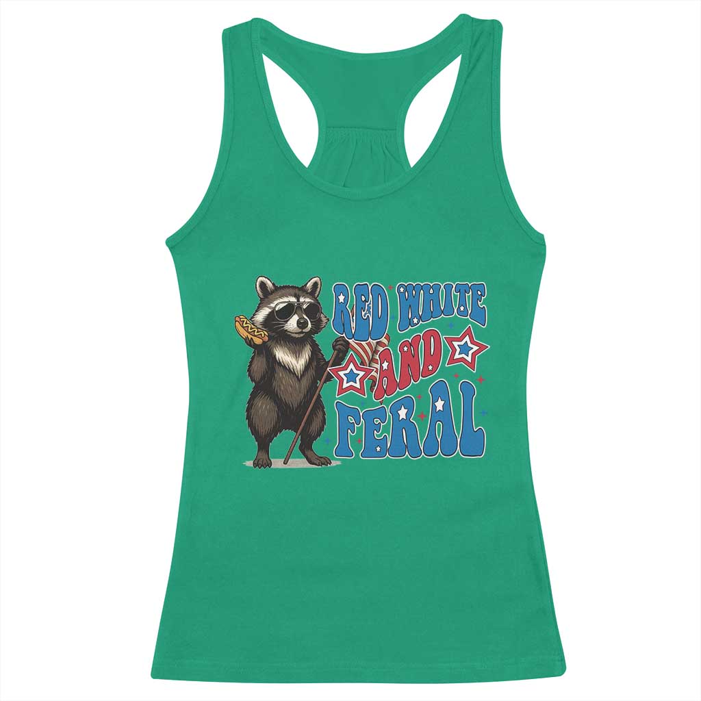 Funny Red White And Feral Racerback Tank Top Raccoon 4th of July Patriotic - Wonder Print Shop