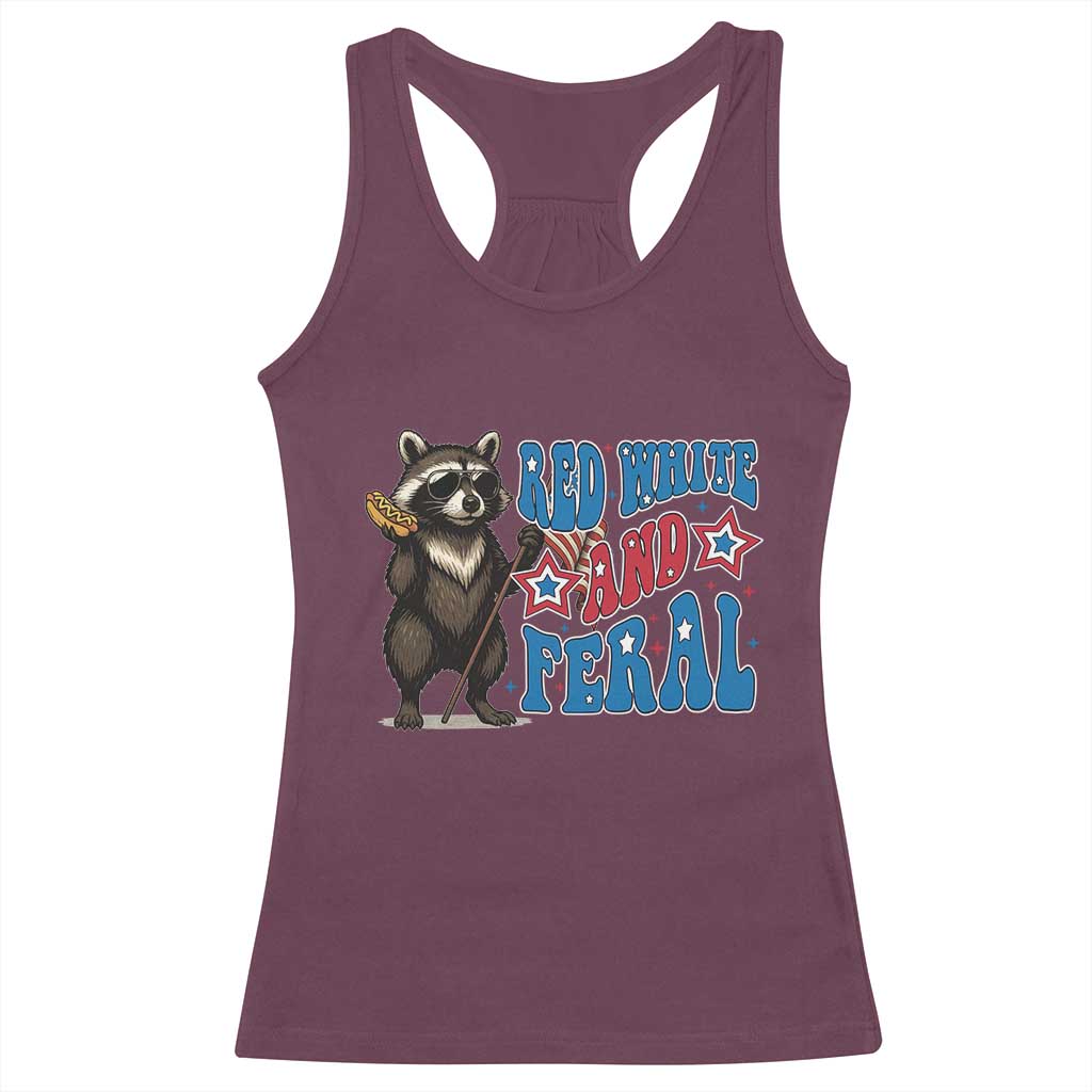 Funny Red White And Feral Racerback Tank Top Raccoon 4th of July Patriotic - Wonder Print Shop