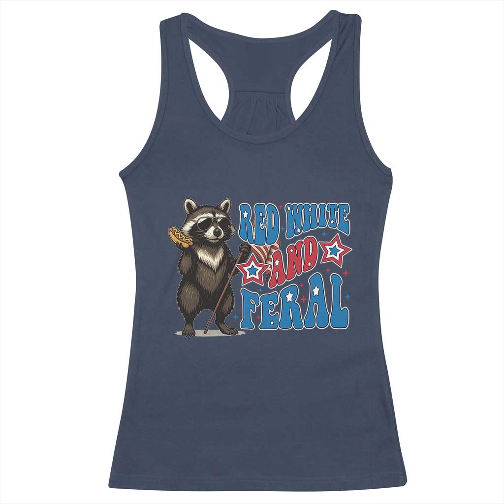 Funny Red White And Feral Racerback Tank Top Raccoon 4th of July Patriotic - Wonder Print Shop