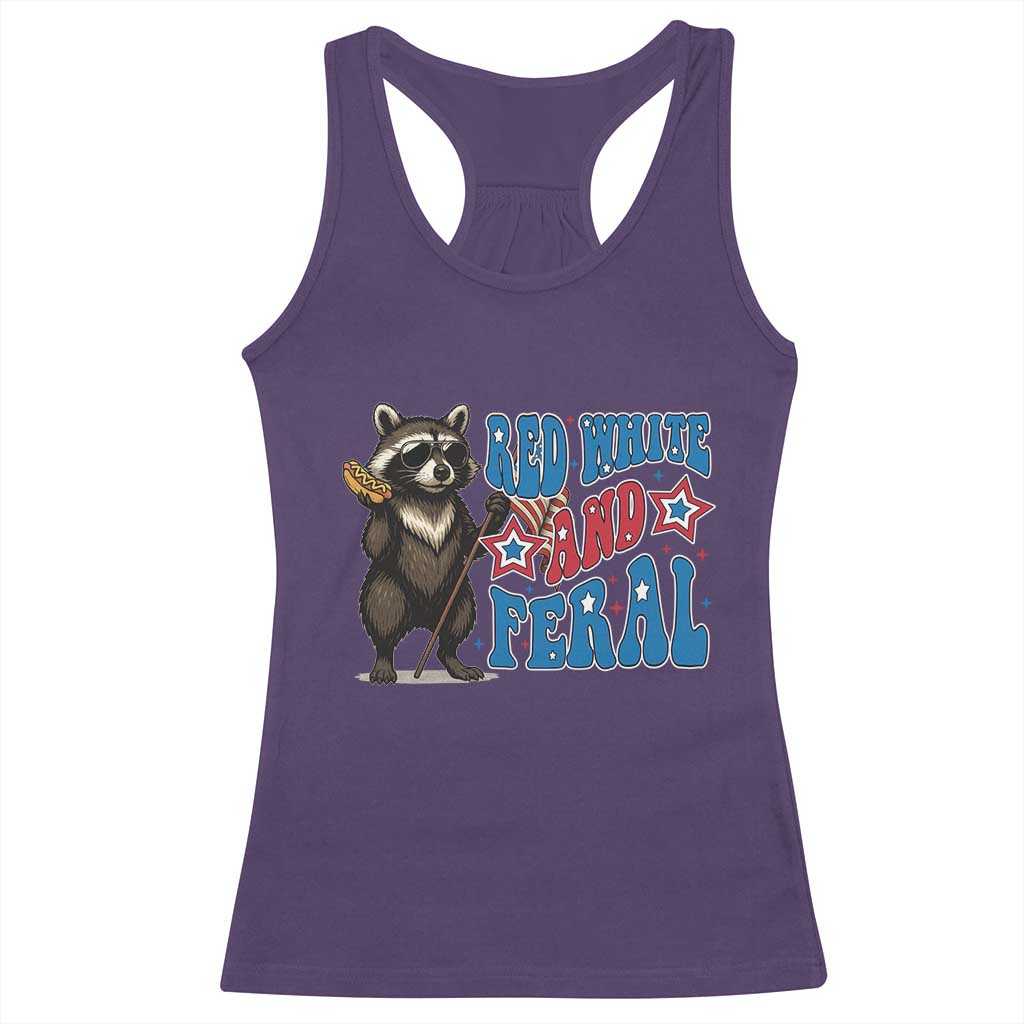 Funny Red White And Feral Racerback Tank Top Raccoon 4th of July Patriotic - Wonder Print Shop
