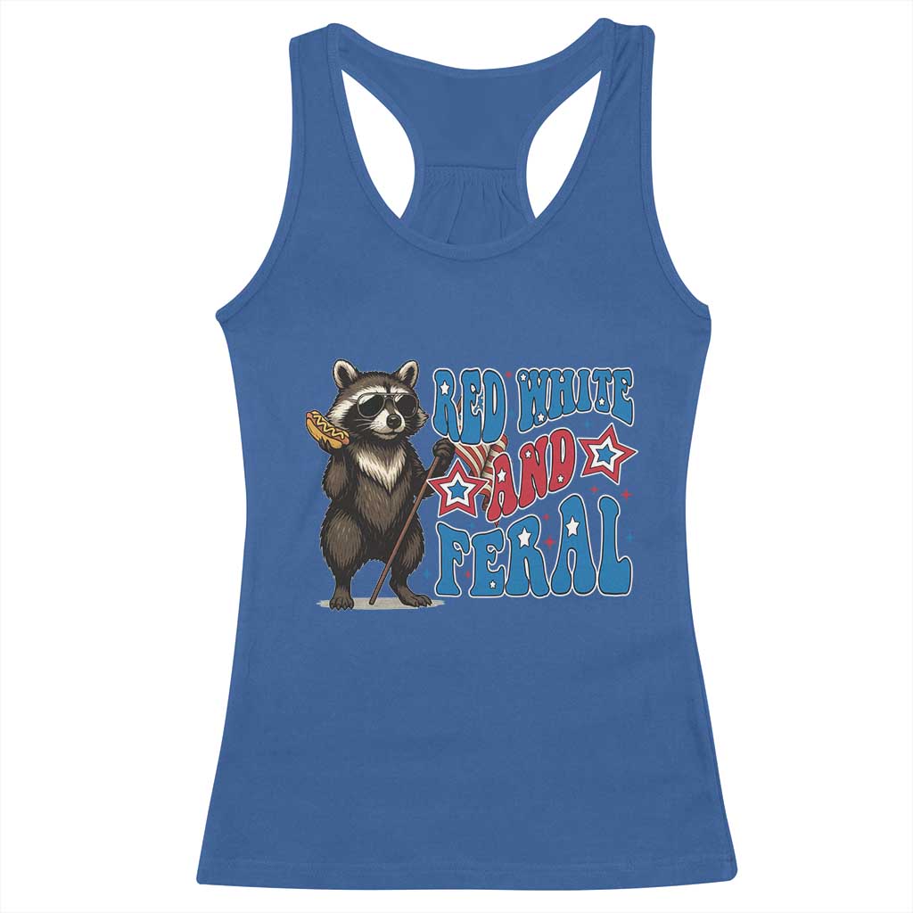 Funny Red White And Feral Racerback Tank Top Raccoon 4th of July Patriotic - Wonder Print Shop