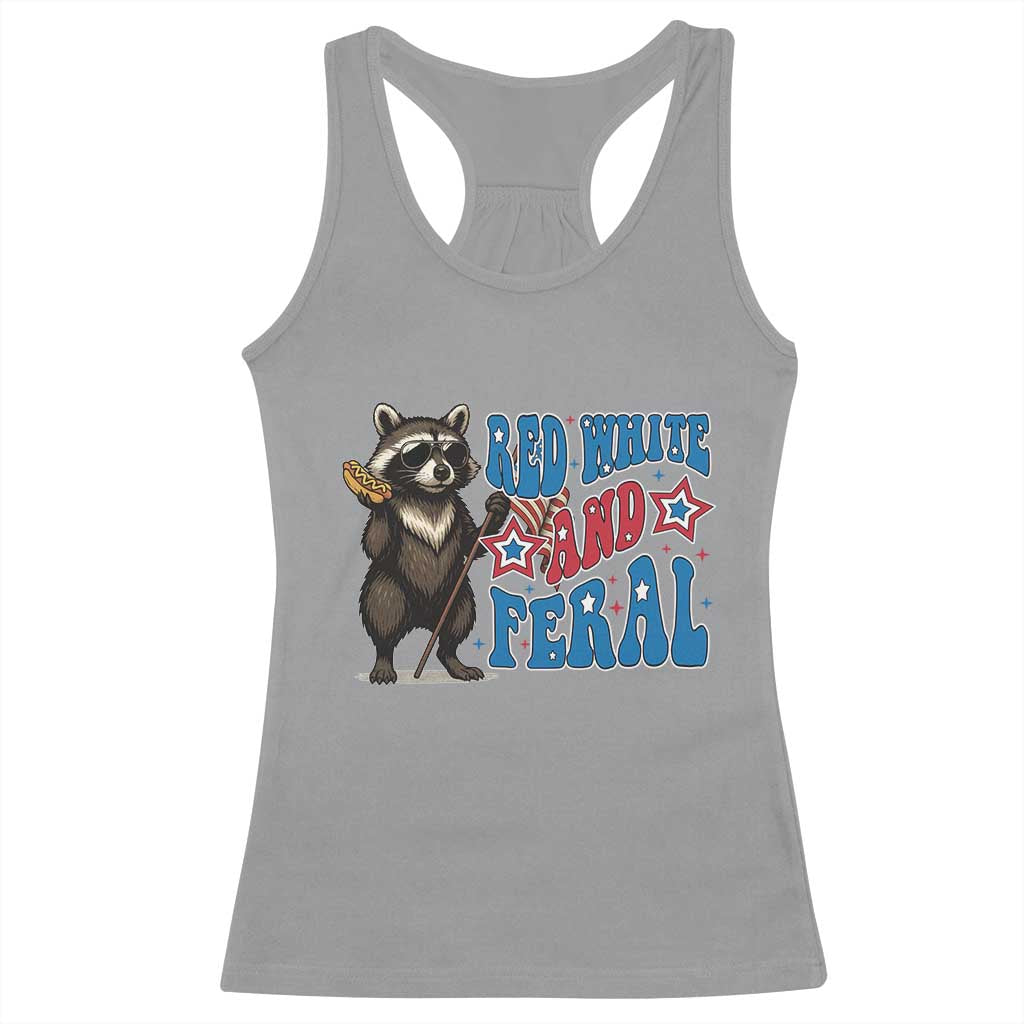 Funny Red White And Feral Racerback Tank Top Raccoon 4th of July Patriotic - Wonder Print Shop
