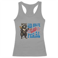 Funny Red White And Feral Racerback Tank Top Raccoon 4th of July Patriotic - Wonder Print Shop