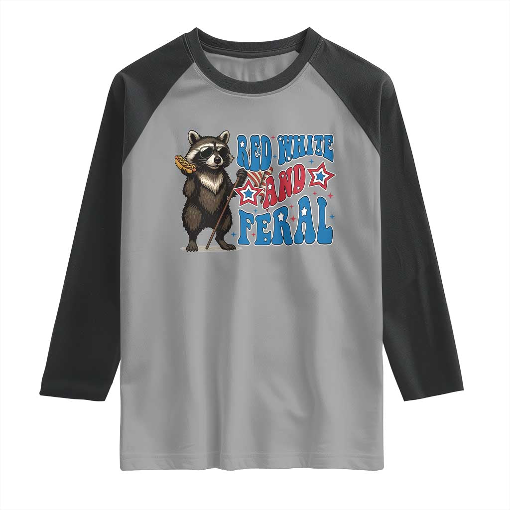 Funny Red White And Feral Raglan Shirt Raccoon 4th of July Patriotic - Wonder Print Shop