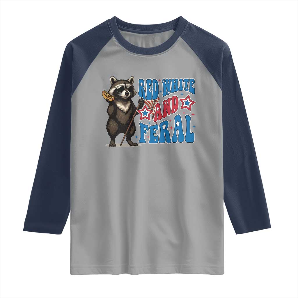 Funny Red White And Feral Raglan Shirt Raccoon 4th of July Patriotic - Wonder Print Shop