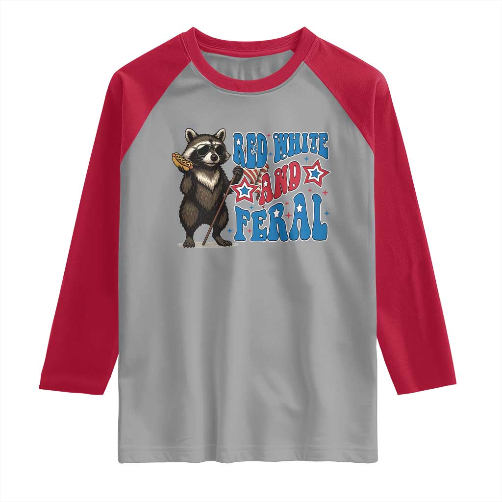 Funny Red White And Feral Raglan Shirt Raccoon 4th of July Patriotic - Wonder Print Shop