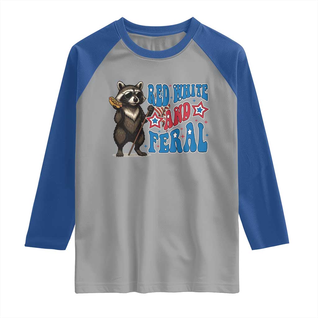 Funny Red White And Feral Raglan Shirt Raccoon 4th of July Patriotic - Wonder Print Shop