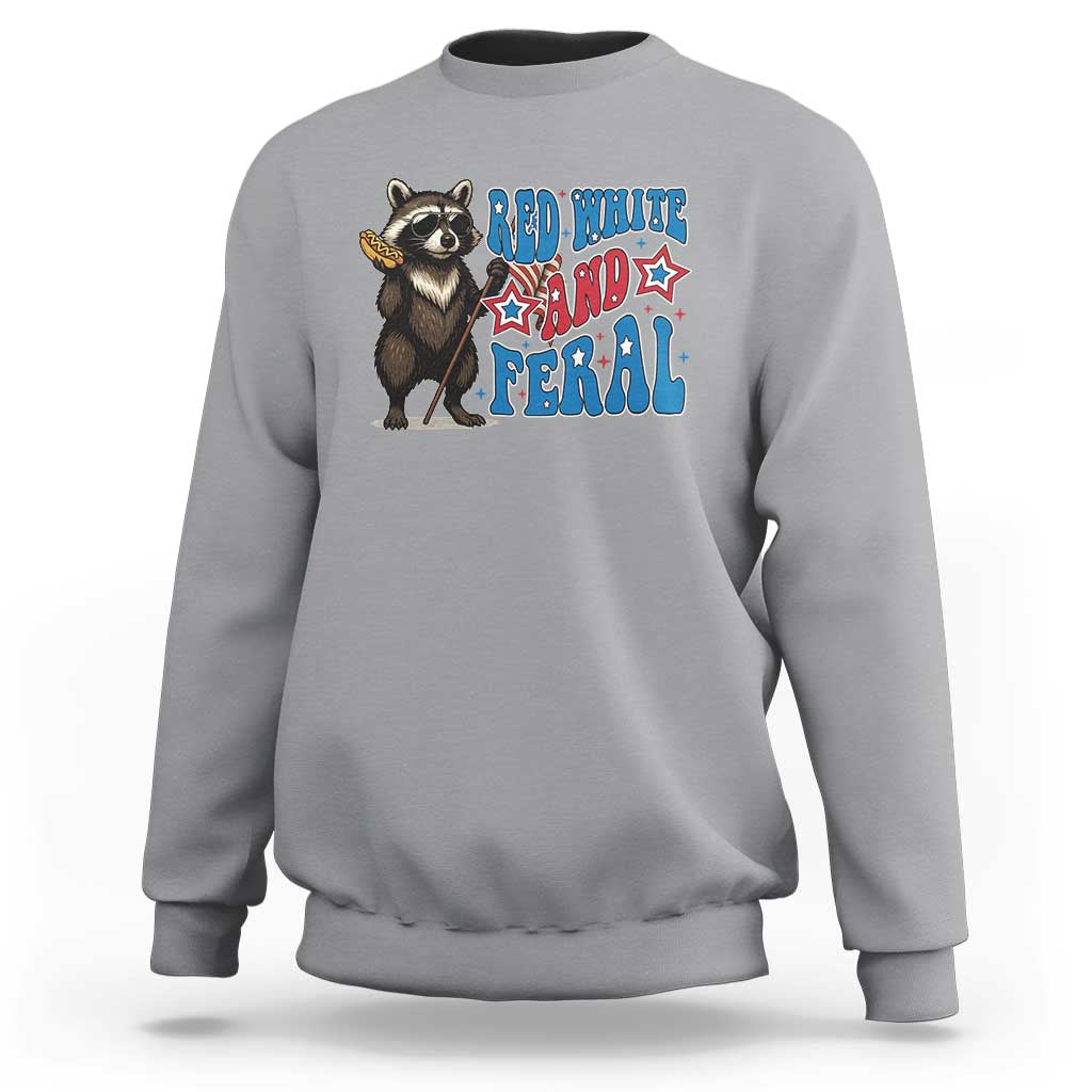 Funny Red White And Feral Sweatshirt Raccoon 4th of July Patriotic - Wonder Print Shop