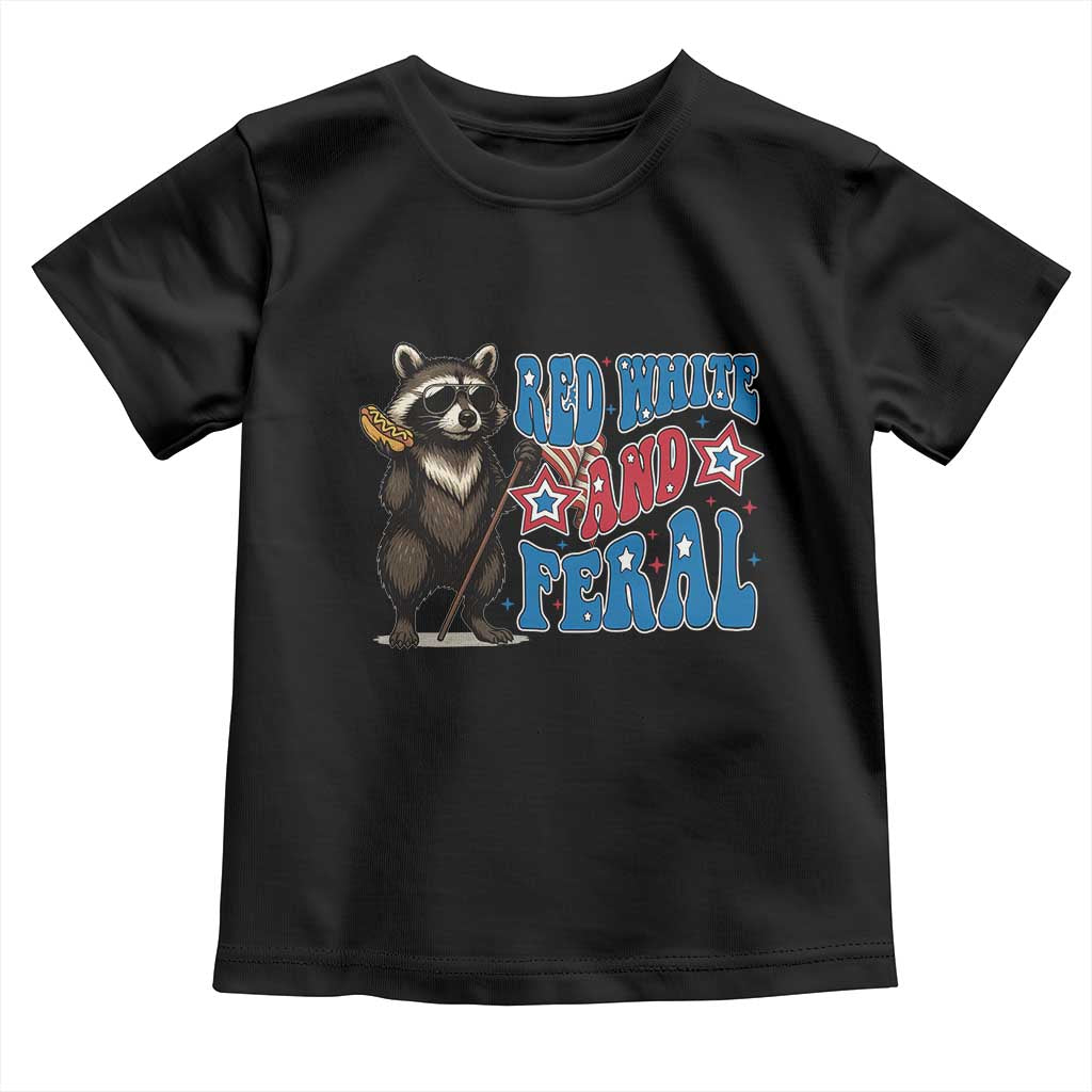 Funny Red White And Feral Toddler T Shirt Raccoon 4th of July Patriotic - Wonder Print Shop