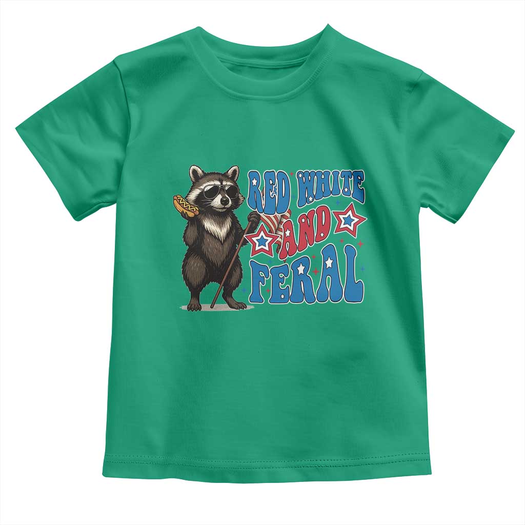 Funny Red White And Feral Toddler T Shirt Raccoon 4th of July Patriotic - Wonder Print Shop