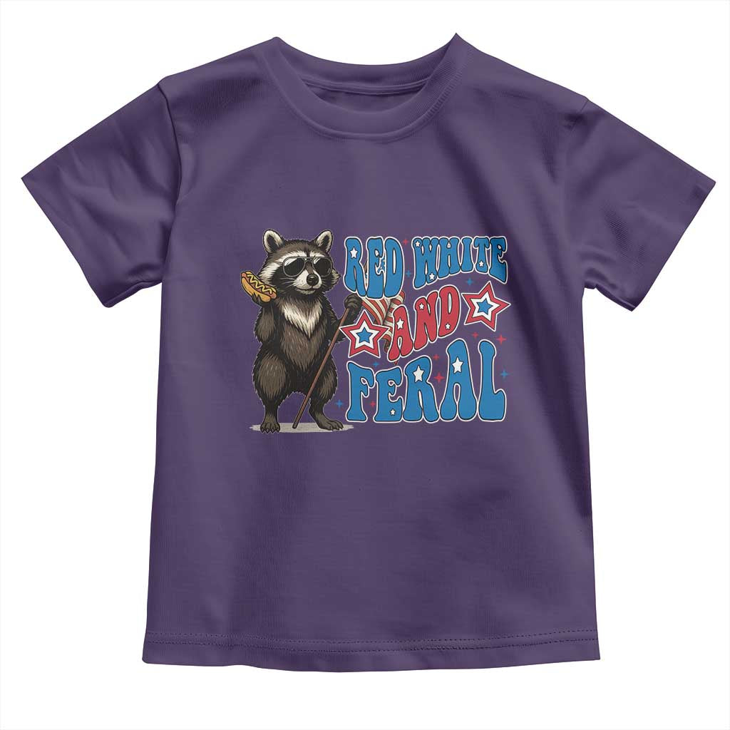 Funny Red White And Feral Toddler T Shirt Raccoon 4th of July Patriotic - Wonder Print Shop
