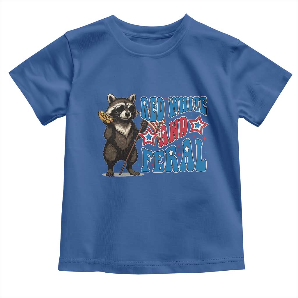 Funny Red White And Feral Toddler T Shirt Raccoon 4th of July Patriotic - Wonder Print Shop
