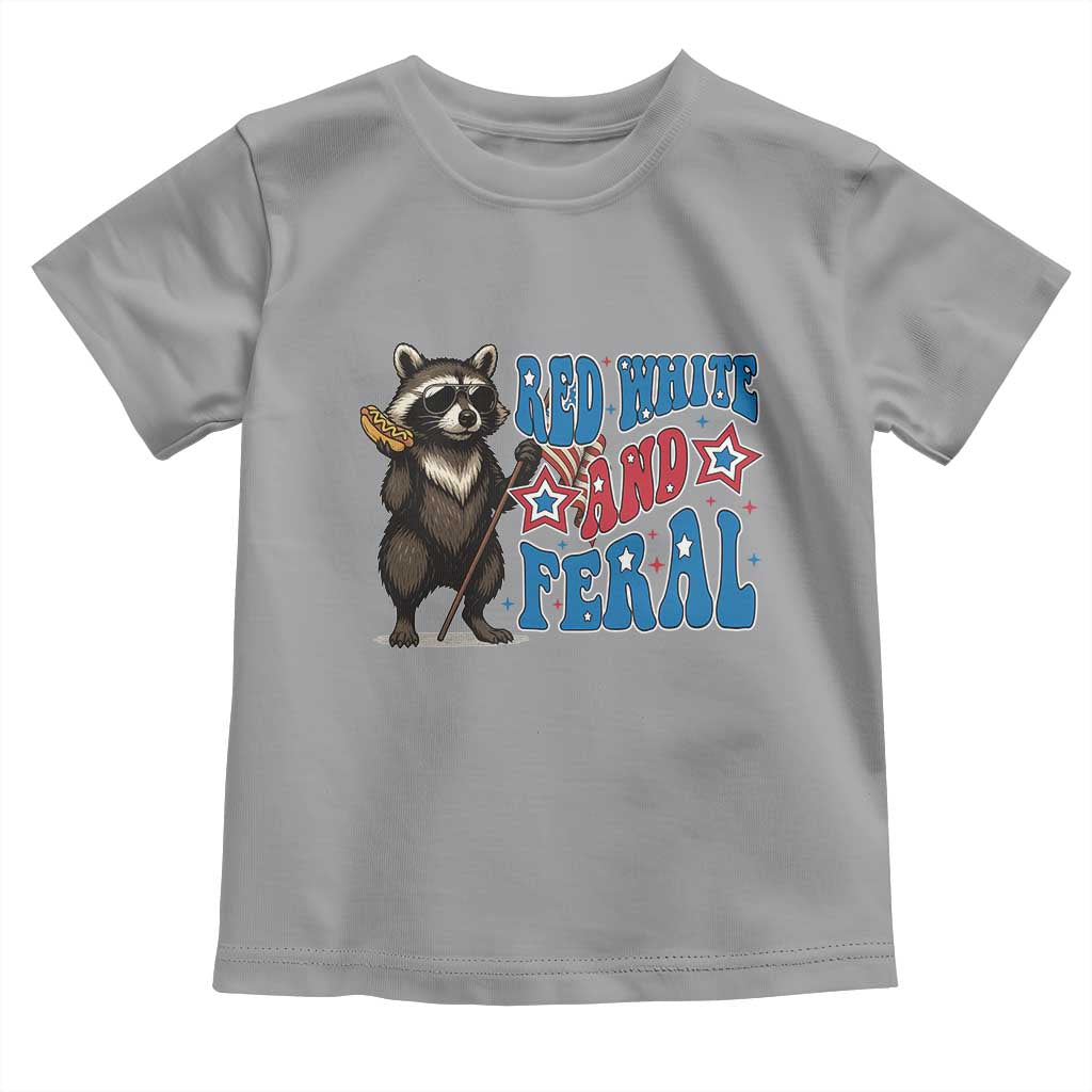Funny Red White And Feral Toddler T Shirt Raccoon 4th of July Patriotic - Wonder Print Shop