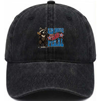 Funny Red White And Feral Washed Cotton Baseball Cap Raccoon 4th of July Patriotic