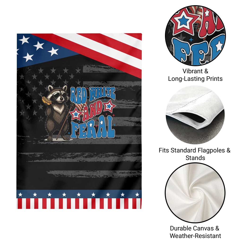 Funny Red White And Feral Garden Flag Raccoon 4th of July Patriotic
