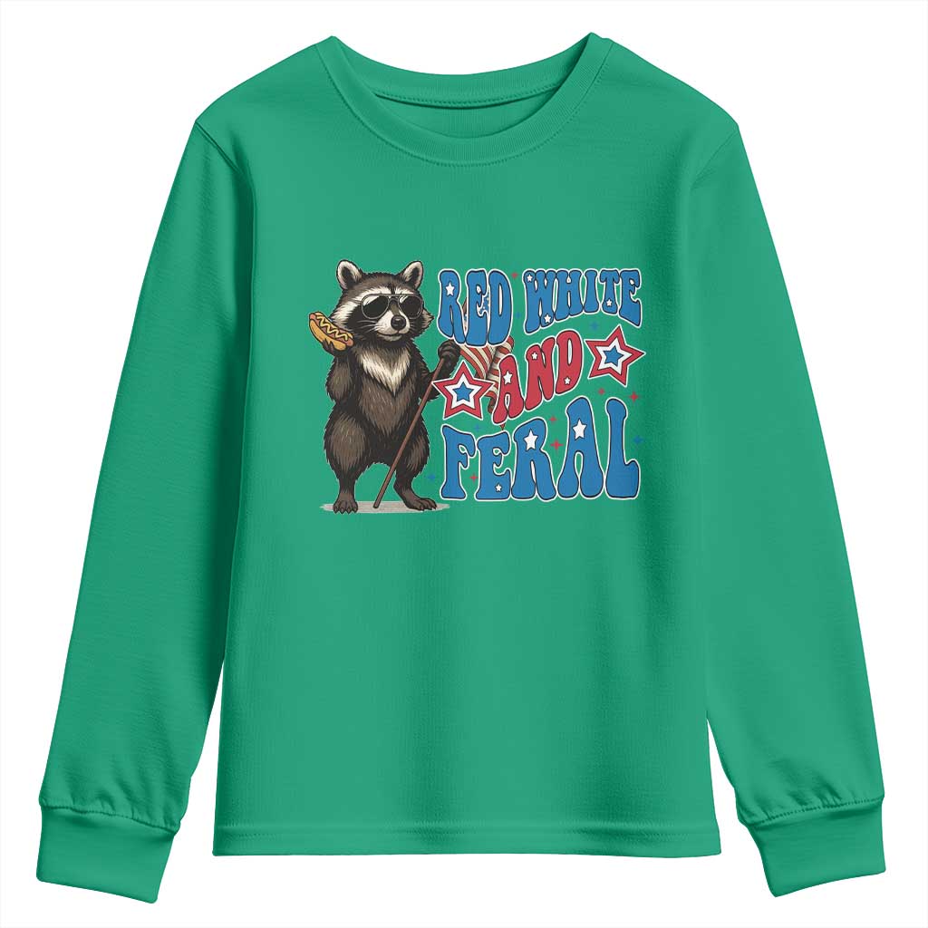 Funny Red White And Feral Youth Sweatshirt Raccoon 4th of July Patriotic - Wonder Print Shop