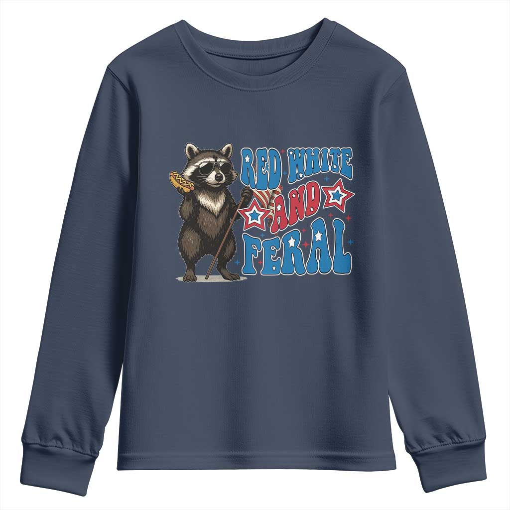 Funny Red White And Feral Youth Sweatshirt Raccoon 4th of July Patriotic - Wonder Print Shop