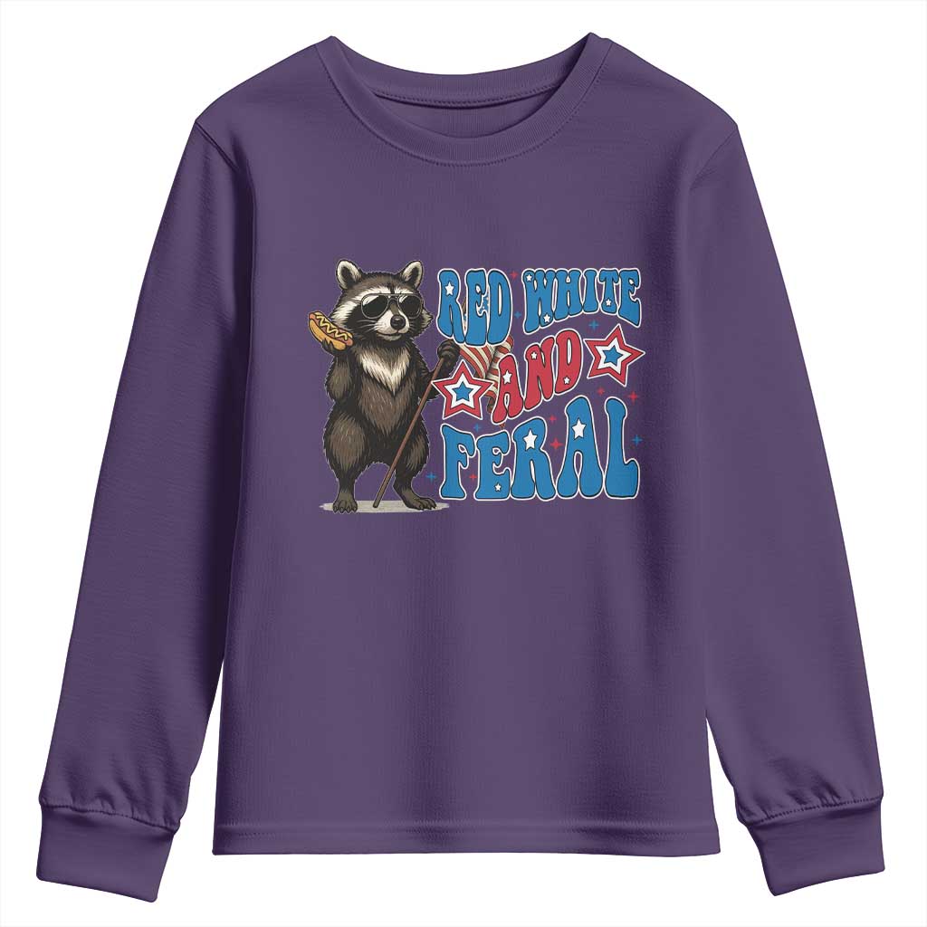 Funny Red White And Feral Youth Sweatshirt Raccoon 4th of July Patriotic - Wonder Print Shop