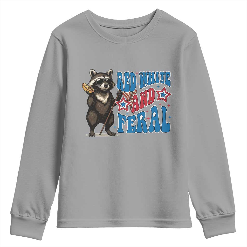 Funny Red White And Feral Youth Sweatshirt Raccoon 4th of July Patriotic - Wonder Print Shop