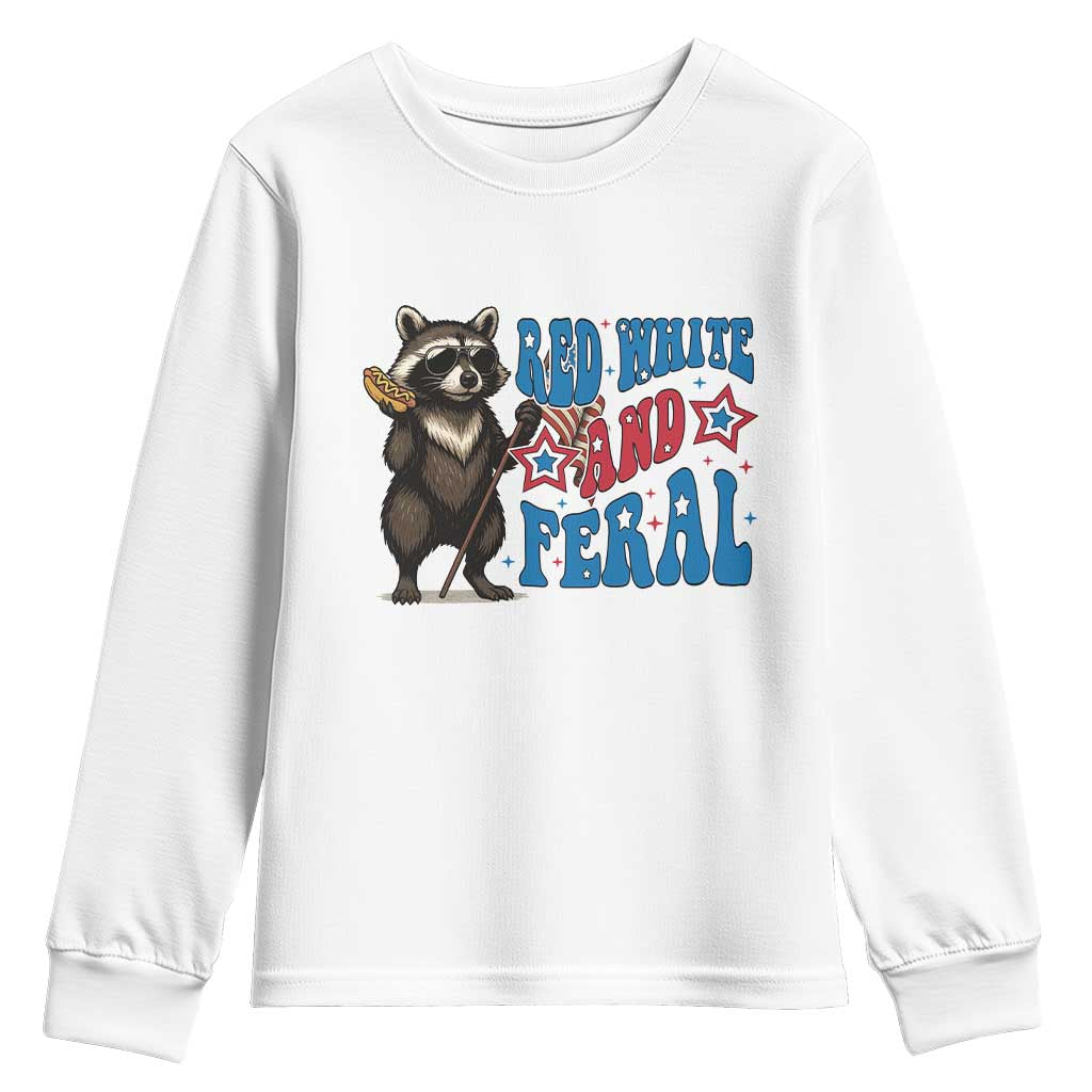 Funny Red White And Feral Youth Sweatshirt Raccoon 4th of July Patriotic - Wonder Print Shop