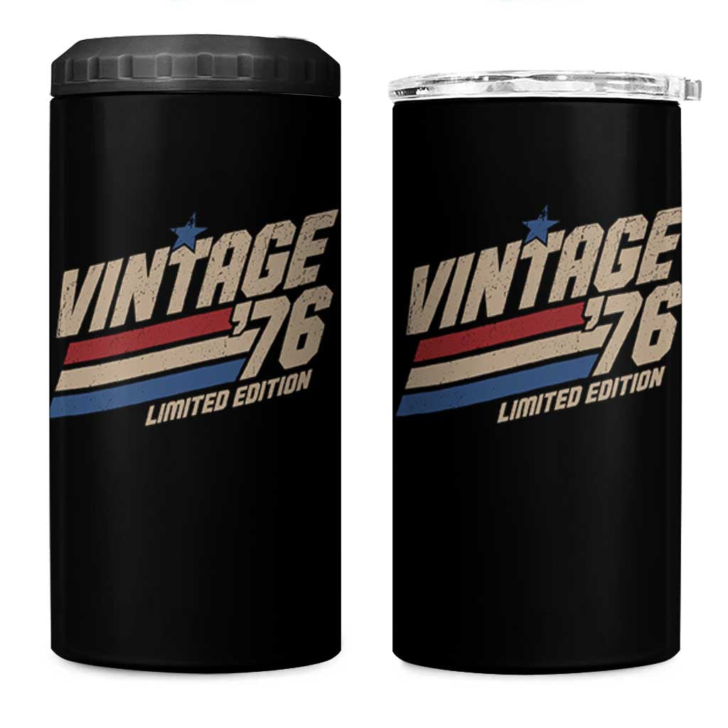 50th Birthday 4 in 1 Can Cooler Tumbler Vintage 1976 50 Years Old Birthday USA Stripes
