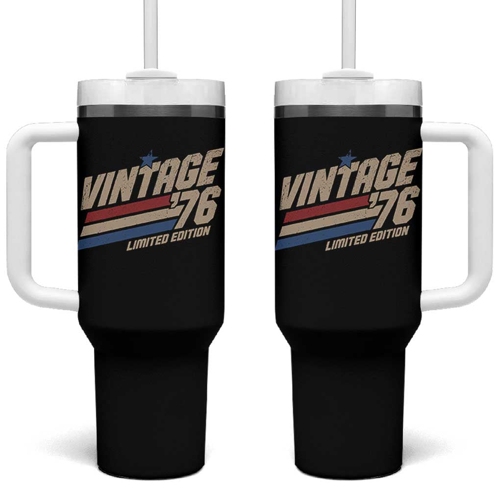 50th Birthday Tumbler With Handle Vintage 1976 50 Years Old Birthday USA Stripes
