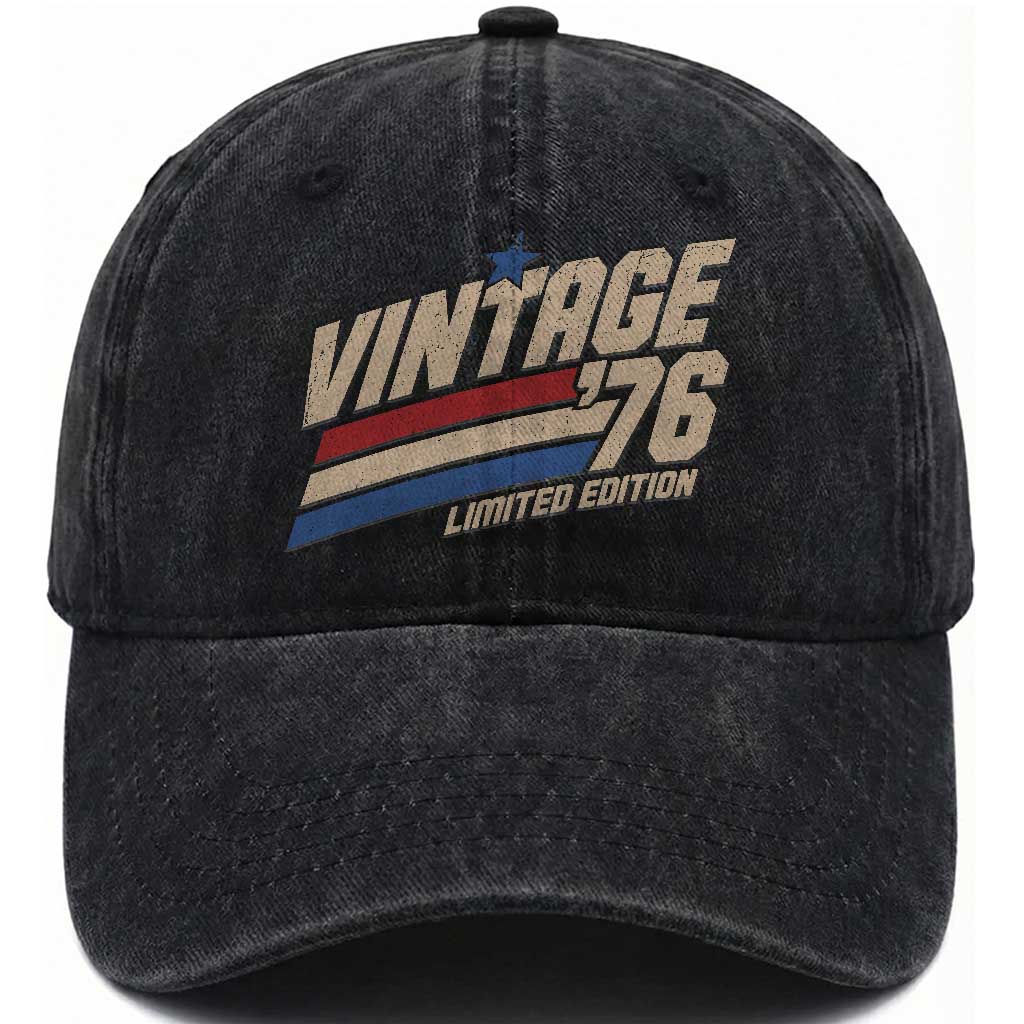 50th Birthday Washed Cotton Baseball Cap Vintage 1976 50 Years Old Birthday USA Stripes
