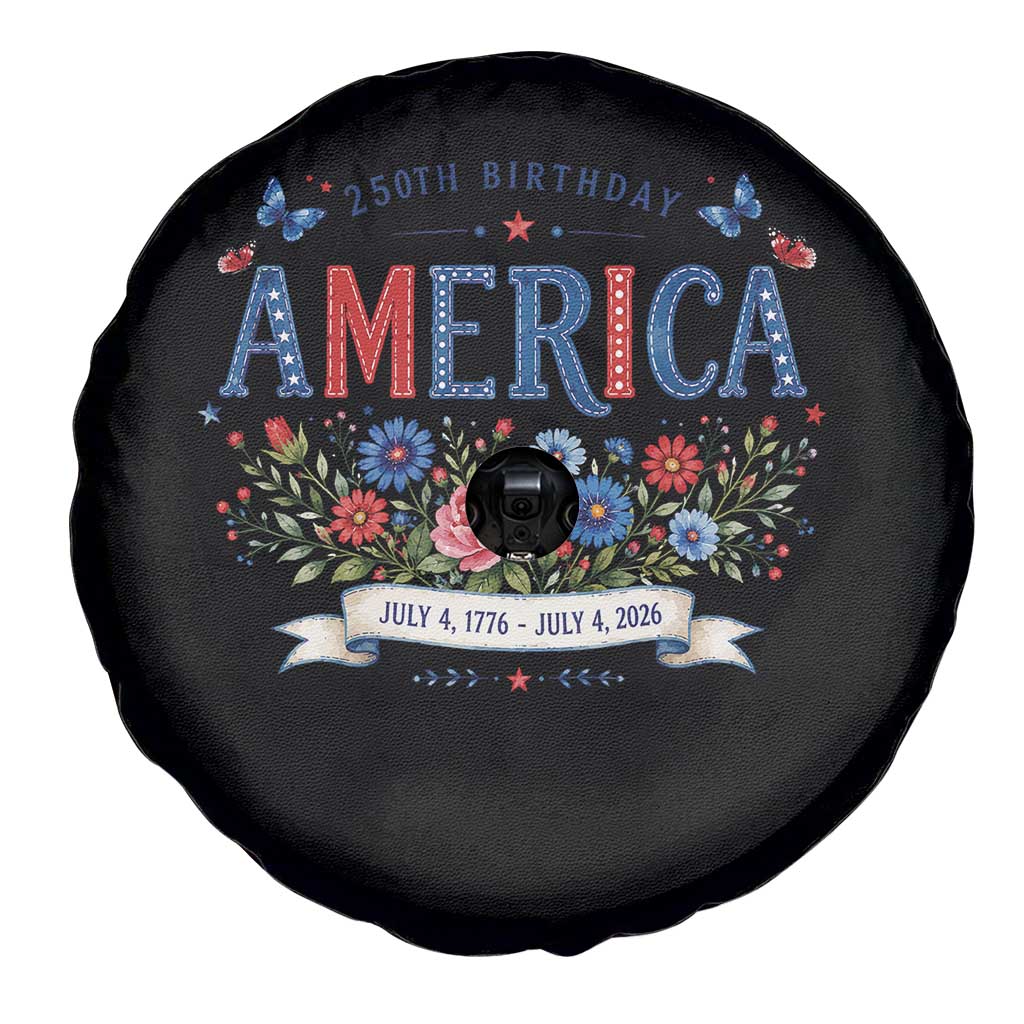 Floral 250th Birthday of America 250 Years USA Patriotic Spare Tire Cover