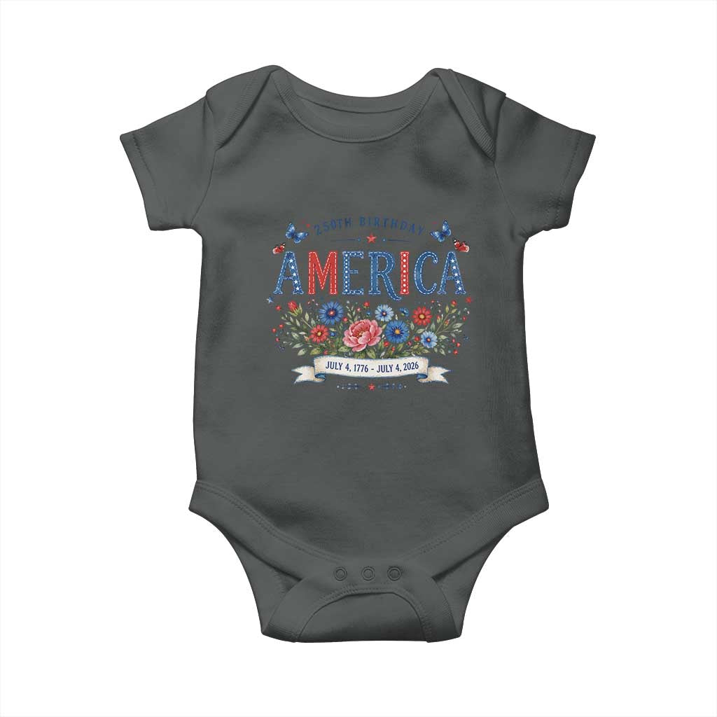 Floral 250th Birthday of America 250 Years USA Patriotic Baby Onesie
