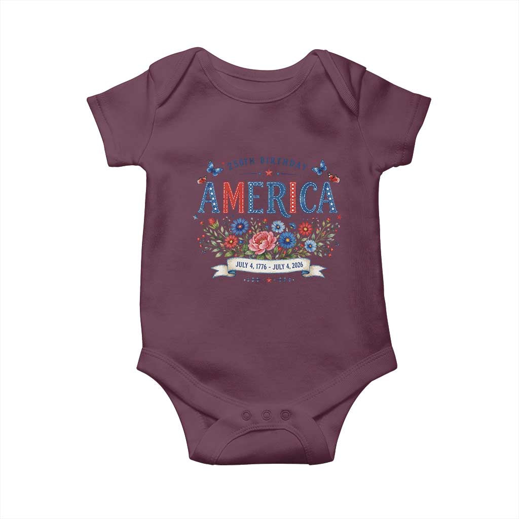 Floral 250th Birthday of America 250 Years USA Patriotic Baby Onesie