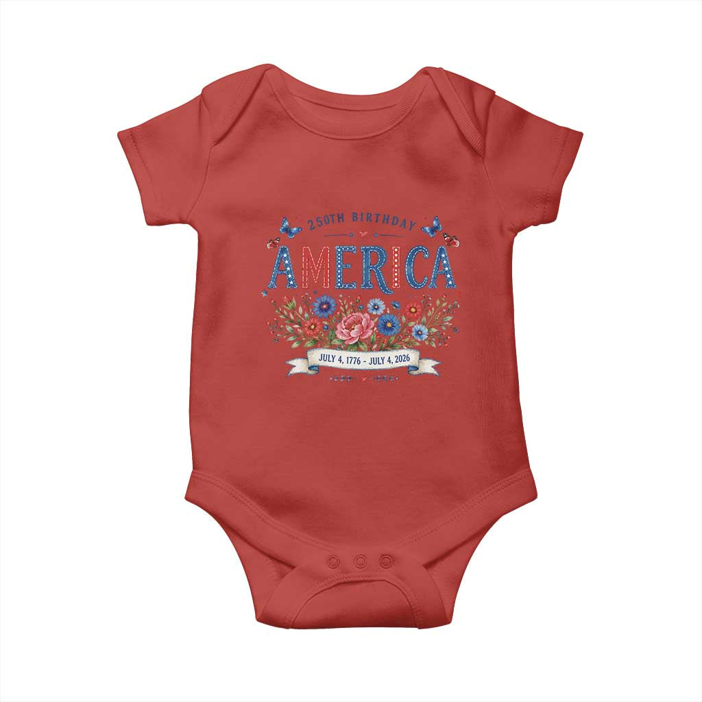 Floral 250th Birthday of America 250 Years USA Patriotic Baby Onesie