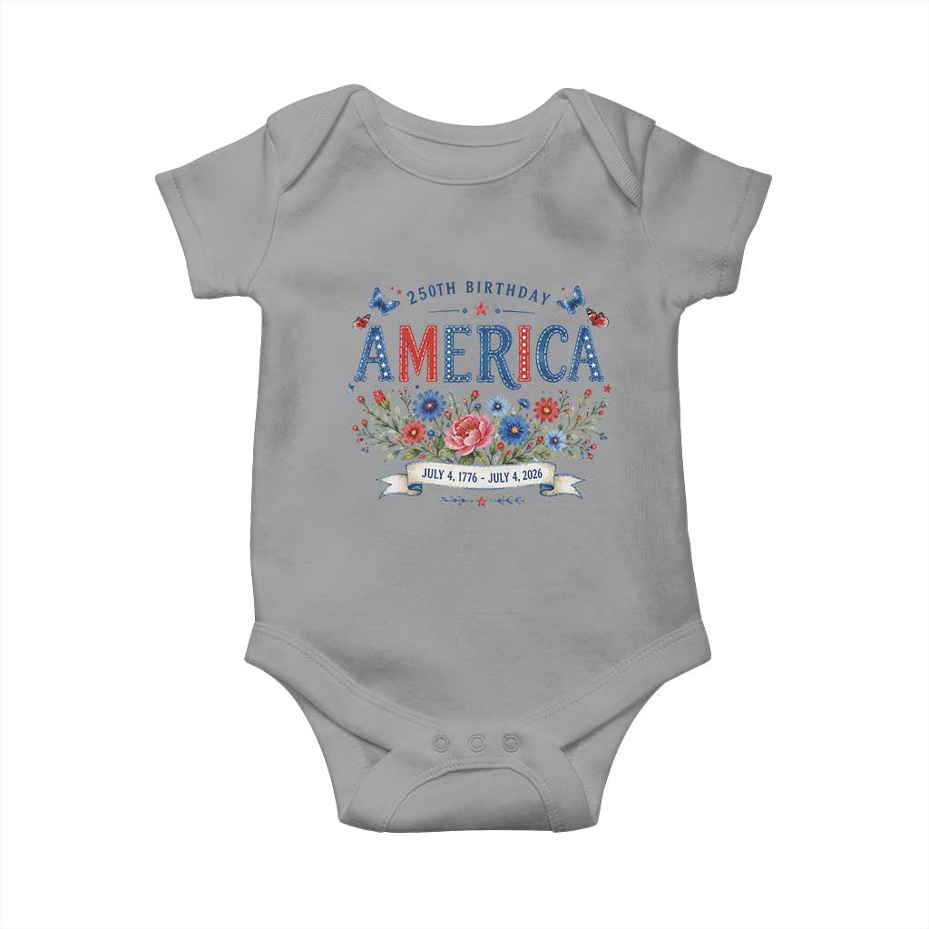 Floral 250th Birthday of America 250 Years USA Patriotic Baby Onesie