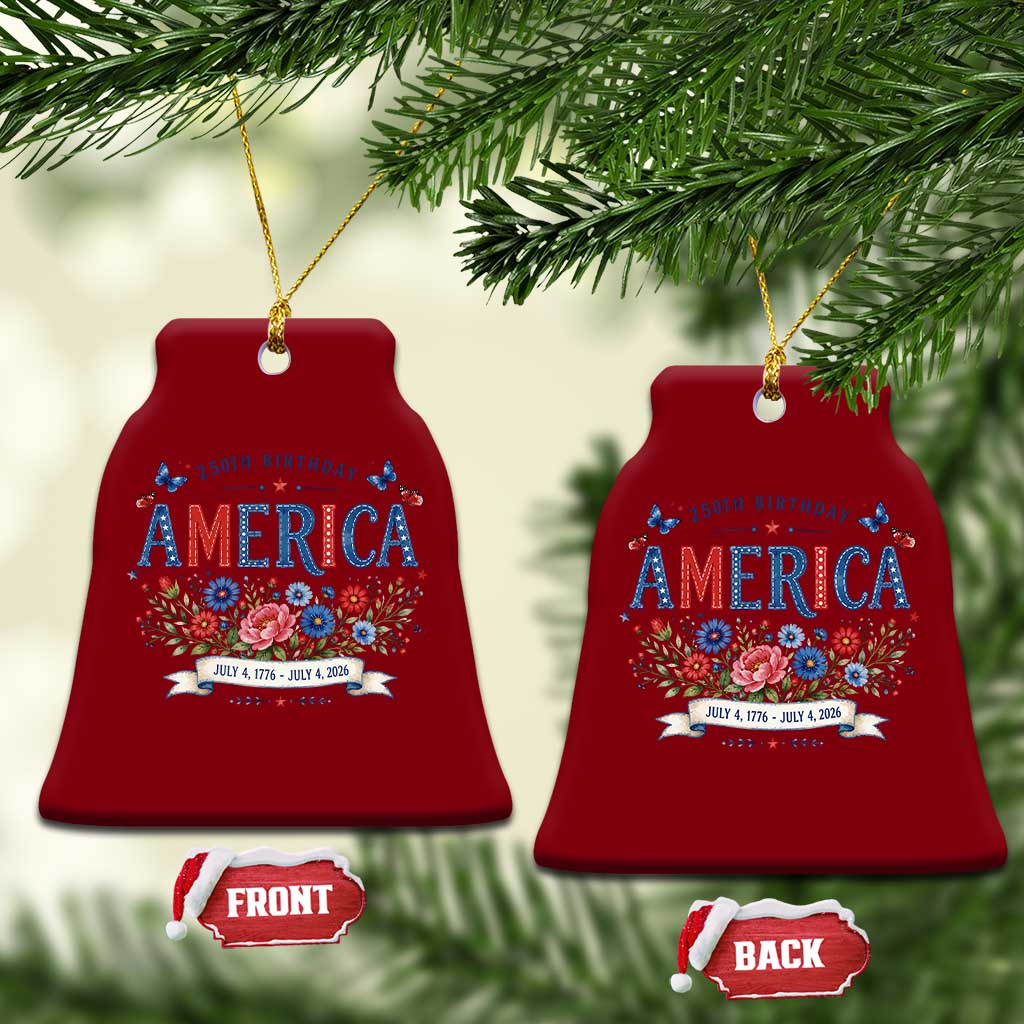 Floral 250th Birthday of America 250 Years USA Patriotic Ceramic Ornament