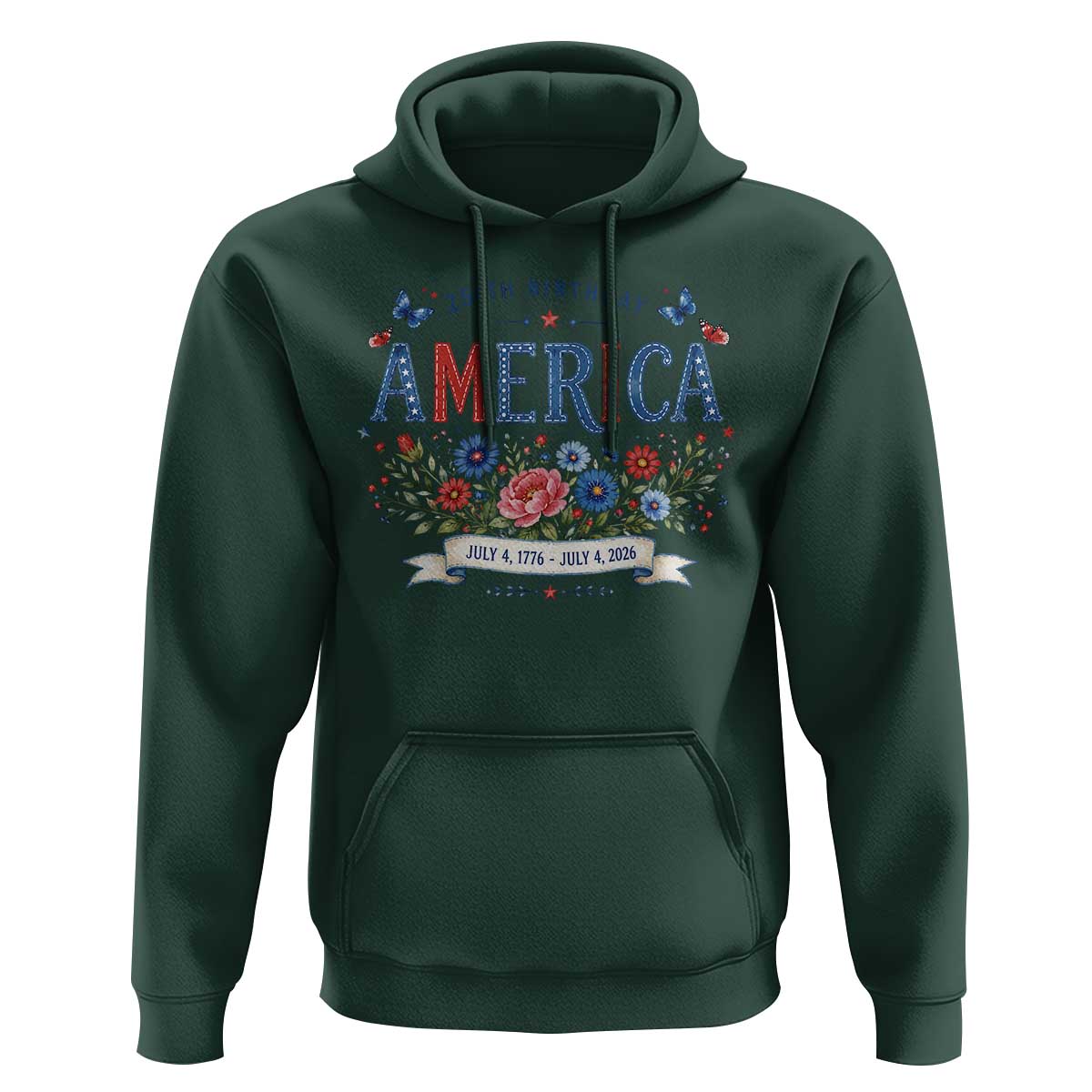 Floral 250th Birthday of America 250 Years USA Patriotic Hoodie