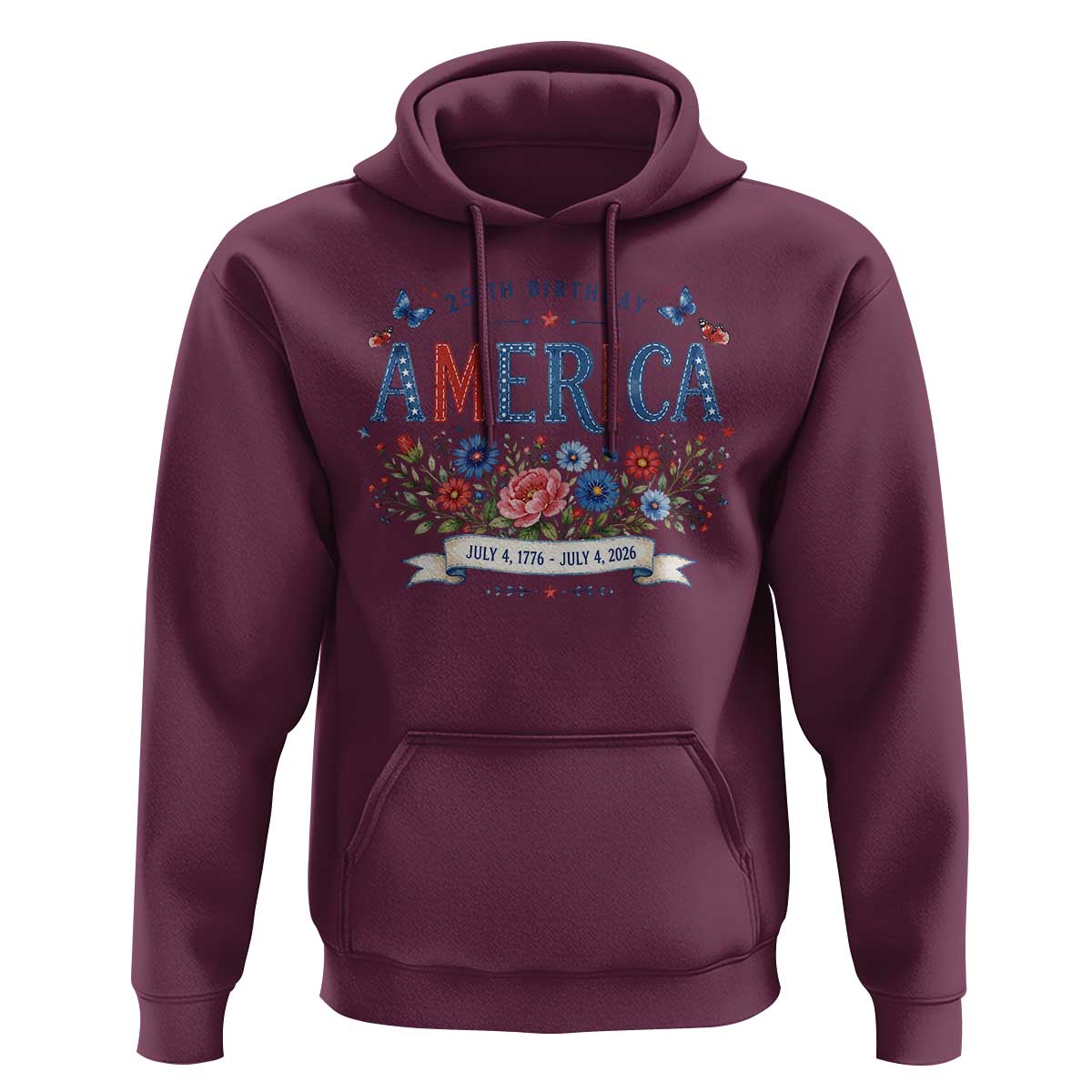 Floral 250th Birthday of America 250 Years USA Patriotic Hoodie
