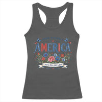Floral 250th Birthday of America 250 Years USA Patriotic Racerback Tank Top