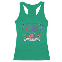 Floral 250th Birthday of America 250 Years USA Patriotic Racerback Tank Top