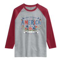 Floral 250th Birthday of America 250 Years USA Patriotic Raglan Shirt